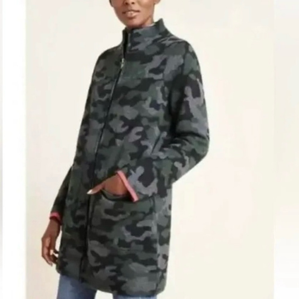 Anthropologie Field Flower Wool Camo Zip Front Jacket Sweater XS Camouflage